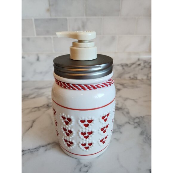 Bath & Body Works Gel Hand Soap Pump Dispenser 16 Oz Mason Jar Hearts w/ Bell - Picture 3 of 4